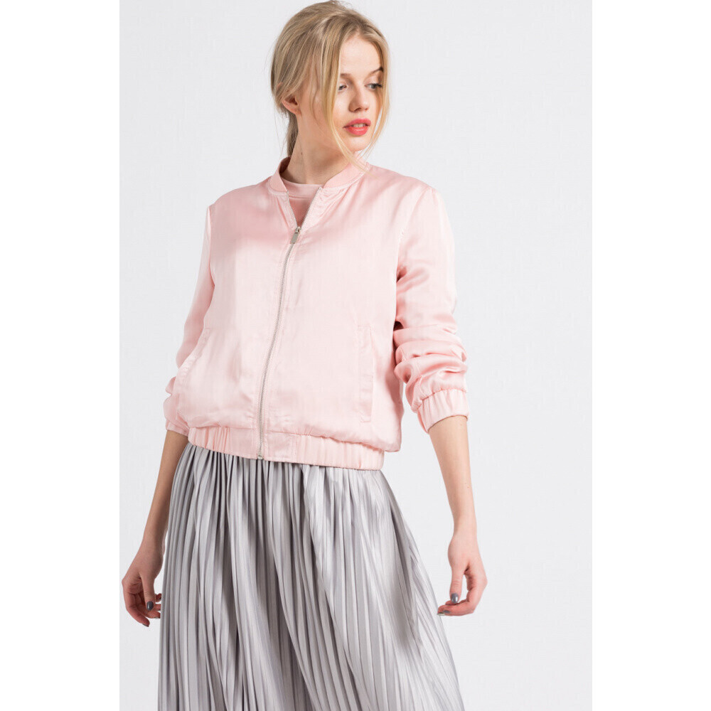 Calvin Klein Zip Up Sheer Satin Bomber Jacket In Blush Pink Size M 150$